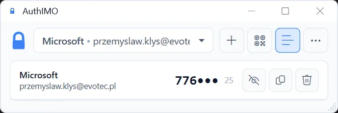 AuthIMO light theme - Minimal view showing OTP code with countdown timer